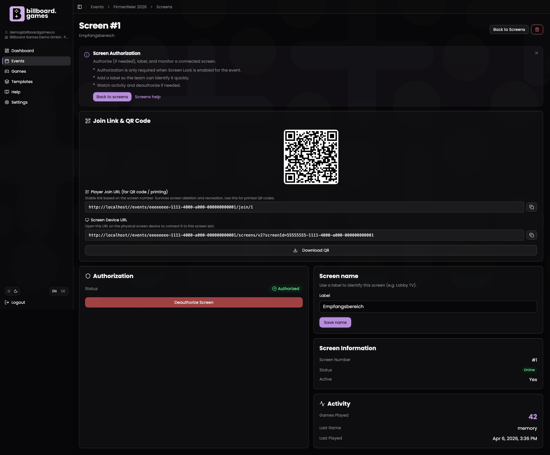 GameHub: screen detail with mobile controller connection