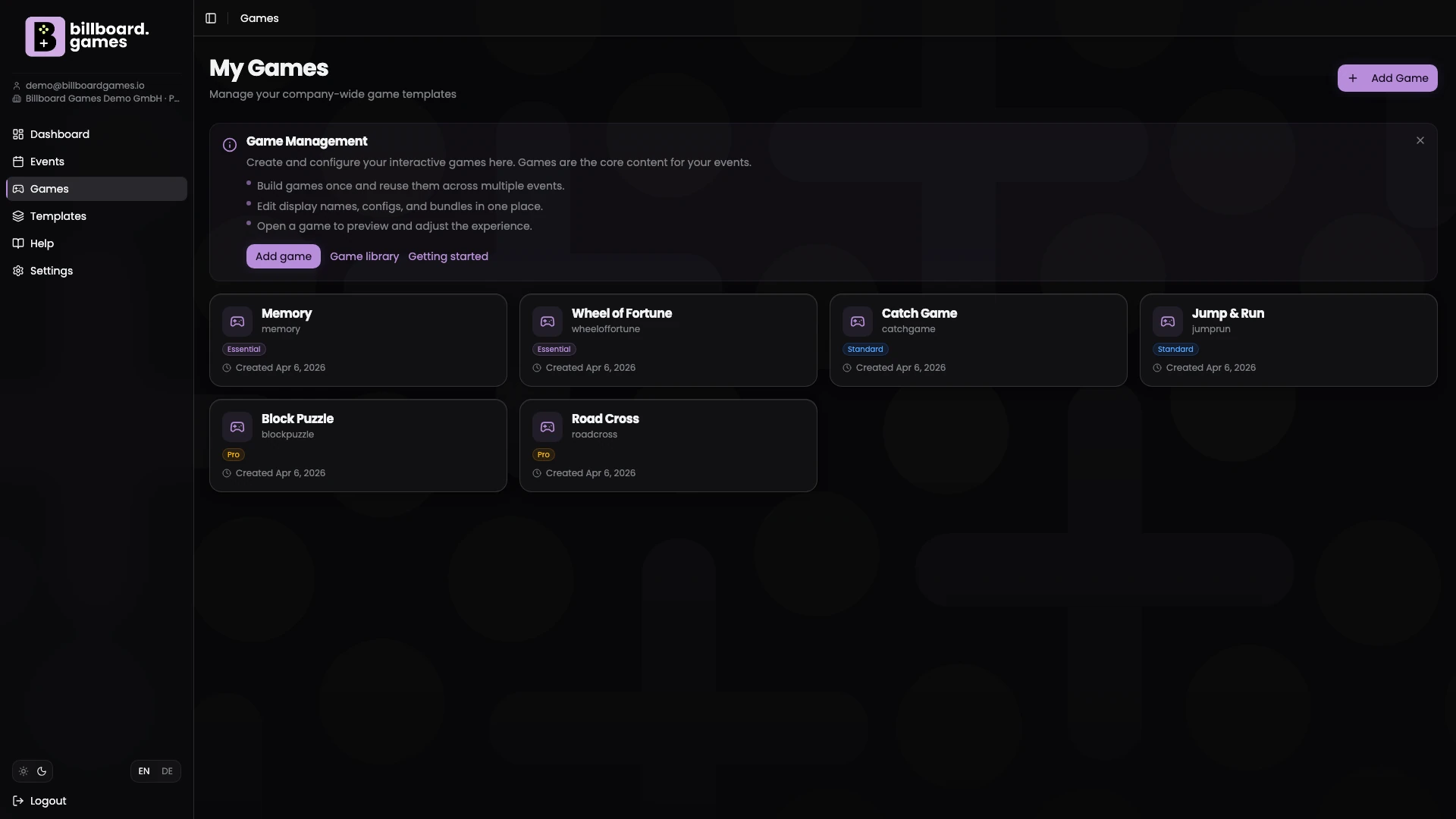 GameHub: game library overview with cards and filters